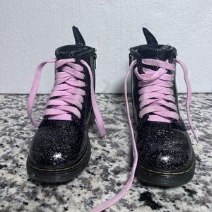 Kids/Toddler size 10 Dr Martens Black glitter lace up boots